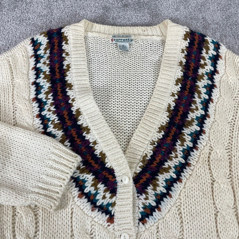 Currants Knitted‎ by Hand Cardigan Womens Medium Fair Isle Cable Knit Vintage